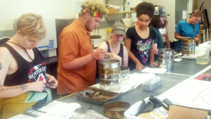 Students sieving sediments in the lab