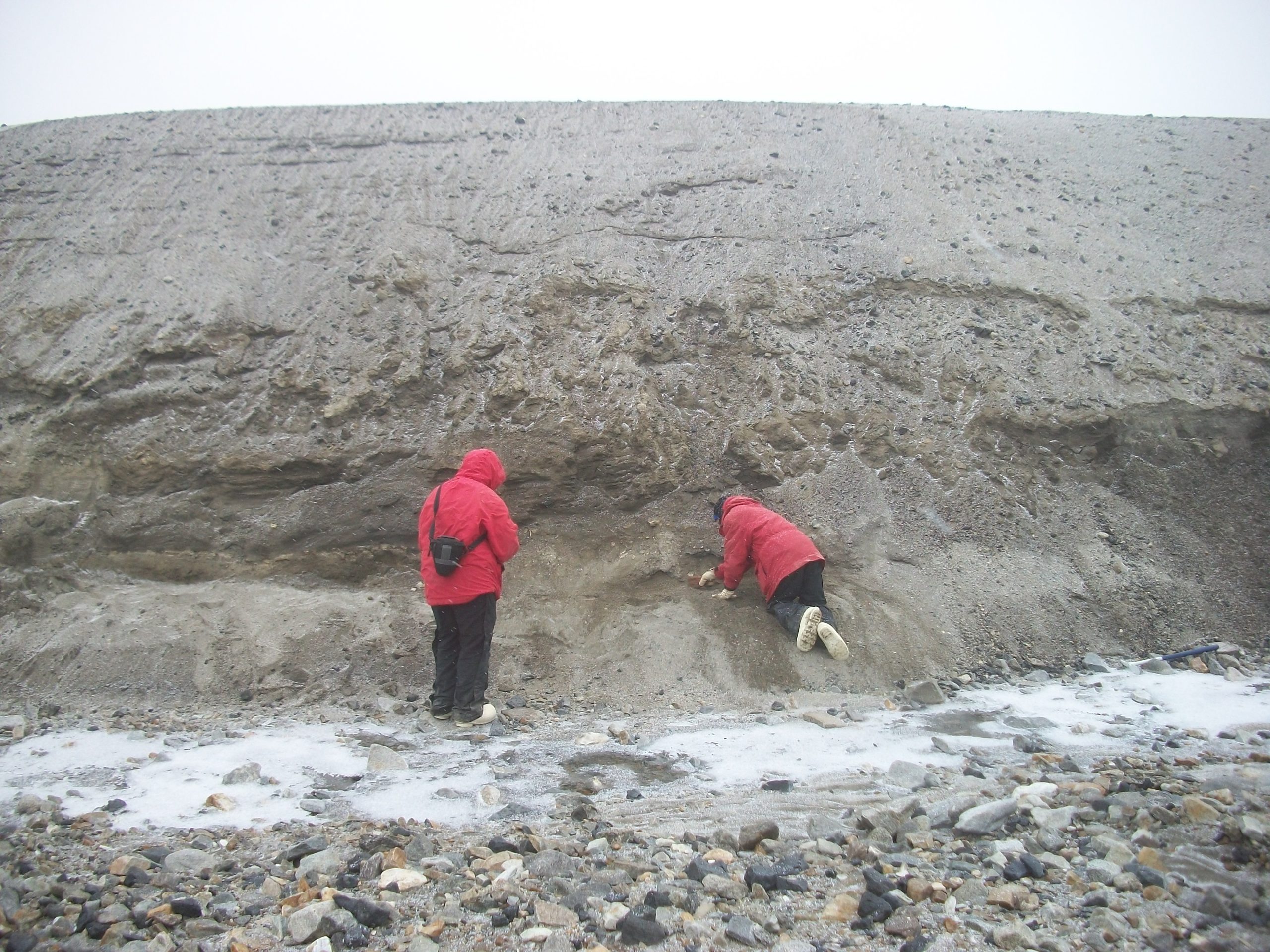 Sampling a section in Marshall Valley, Antarctica. Jan. 2011.  Photo credit: Stephanie Allard.