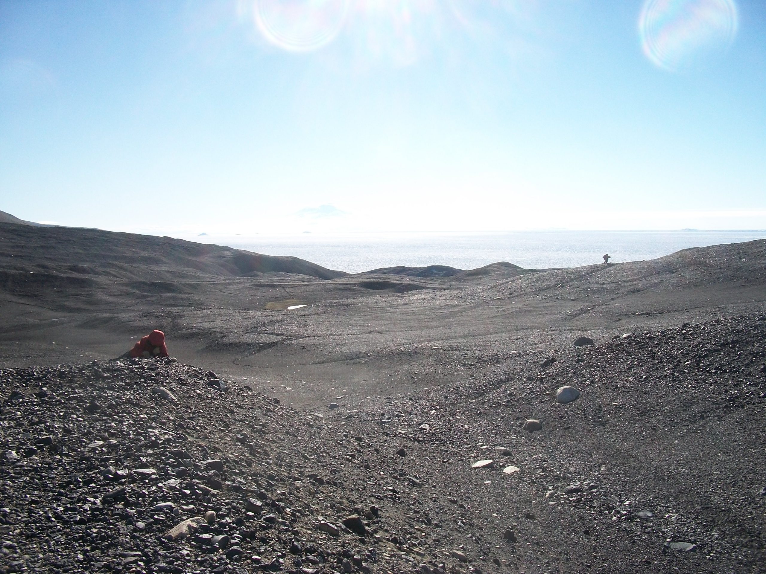 A busy day in the field – geologic mapping and algae hunting in Marshall Valley, Royal Society Range, Antarctica. Jan. 2011.  Photo credit: Stephanie Allard.