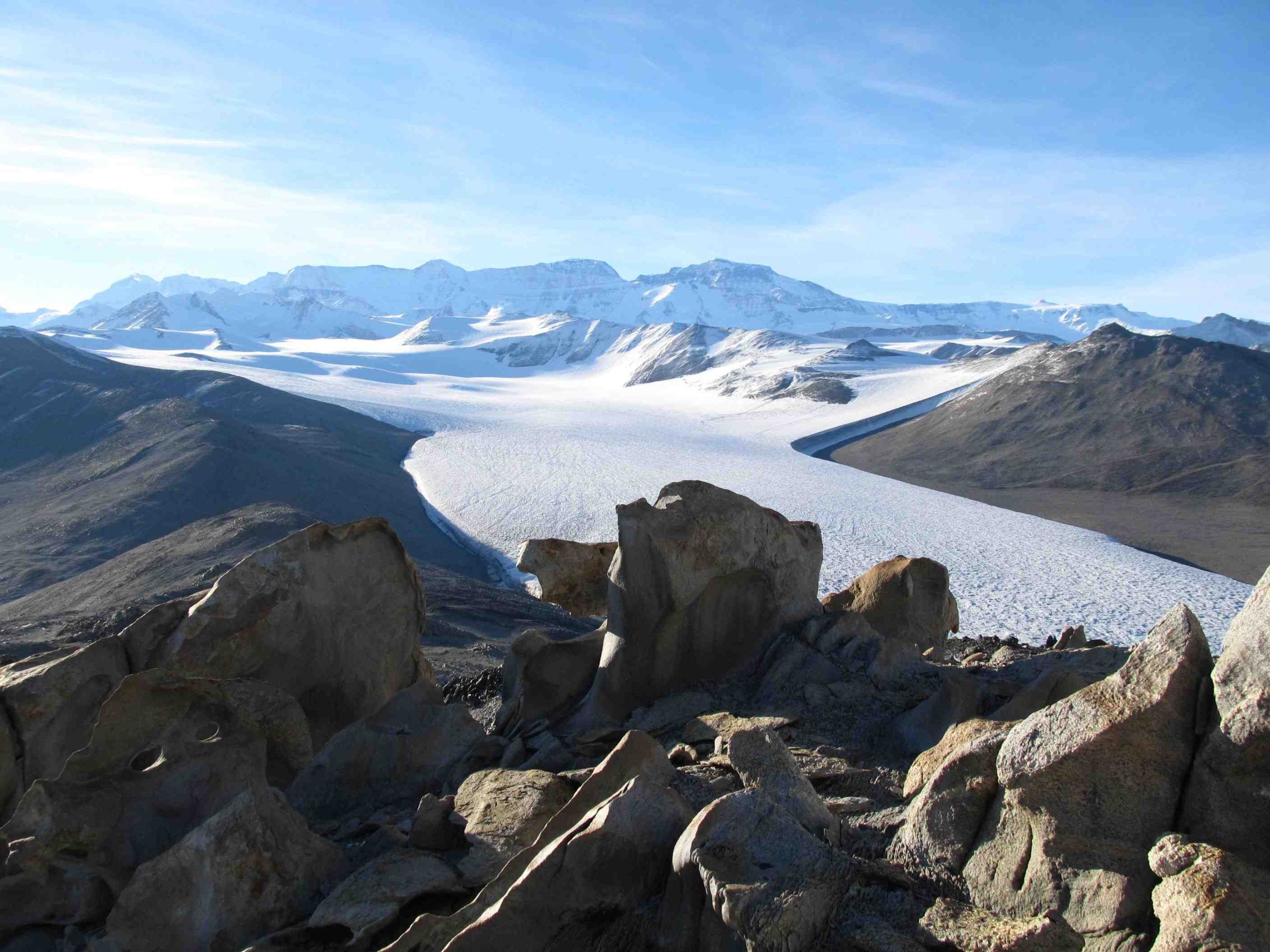 Adams Glacier in Miers Valley, Royal Society Range, Antarctica.  Photo credit: Calvin Mako.