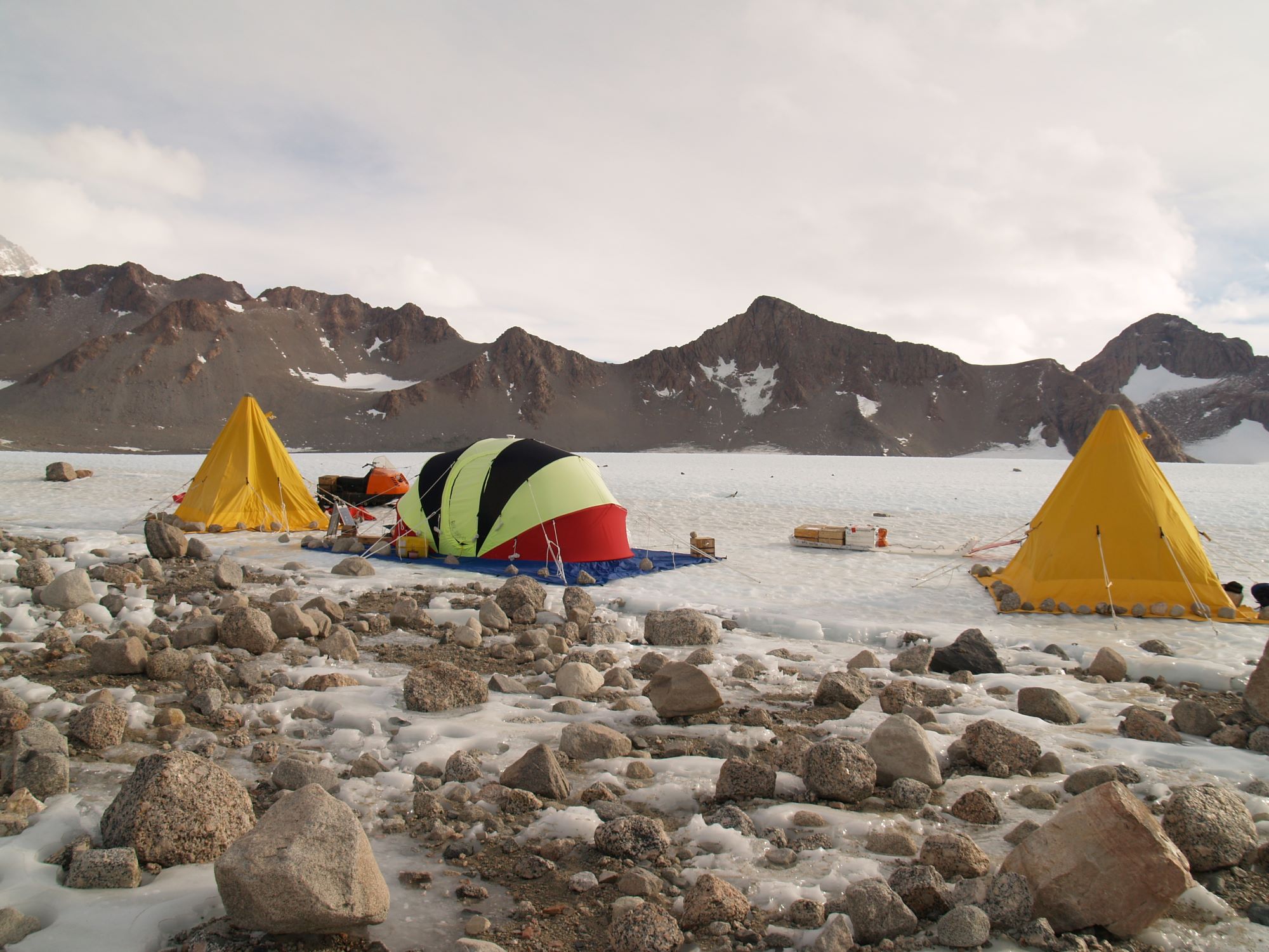Remote camp at Cox Peaks, Scott Glacier, Antarctica.  Photo credit: Brenda Hall.