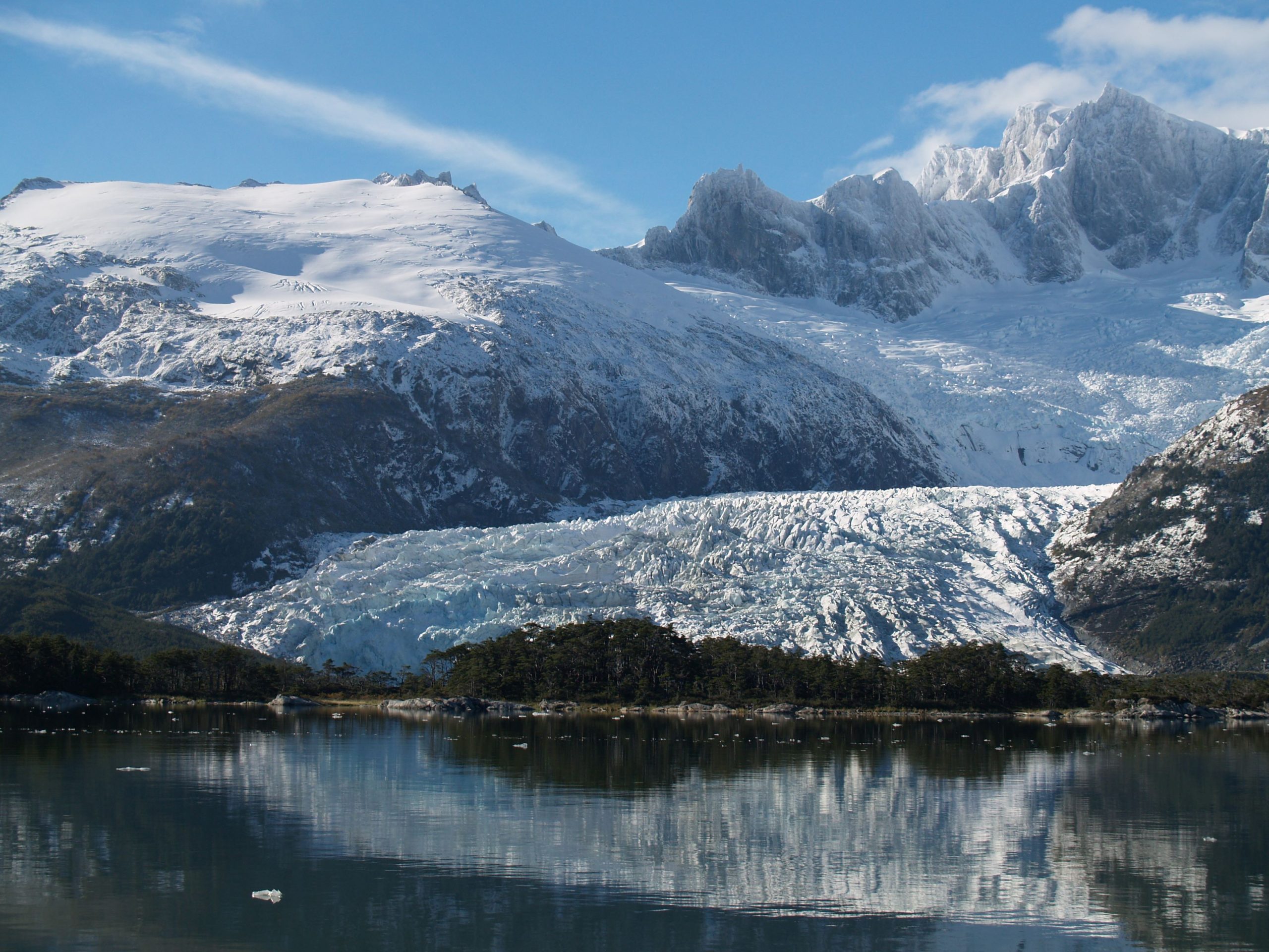 Kalv Glacier, Cordillera Darwin, southern Chile, viewed from Bahia Pia.  Photo credit: Brenda Hall.
