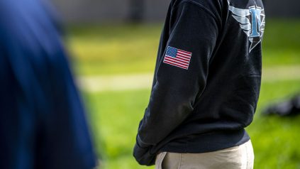 A photo of a participant in a 9/11 memorial event on the University of Maine campus.