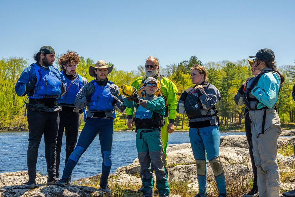 Lecturer in outdoor leadership Lauren Jacobs instructs students in KPE 280: Introduction to Paddling Instruction and Safety.