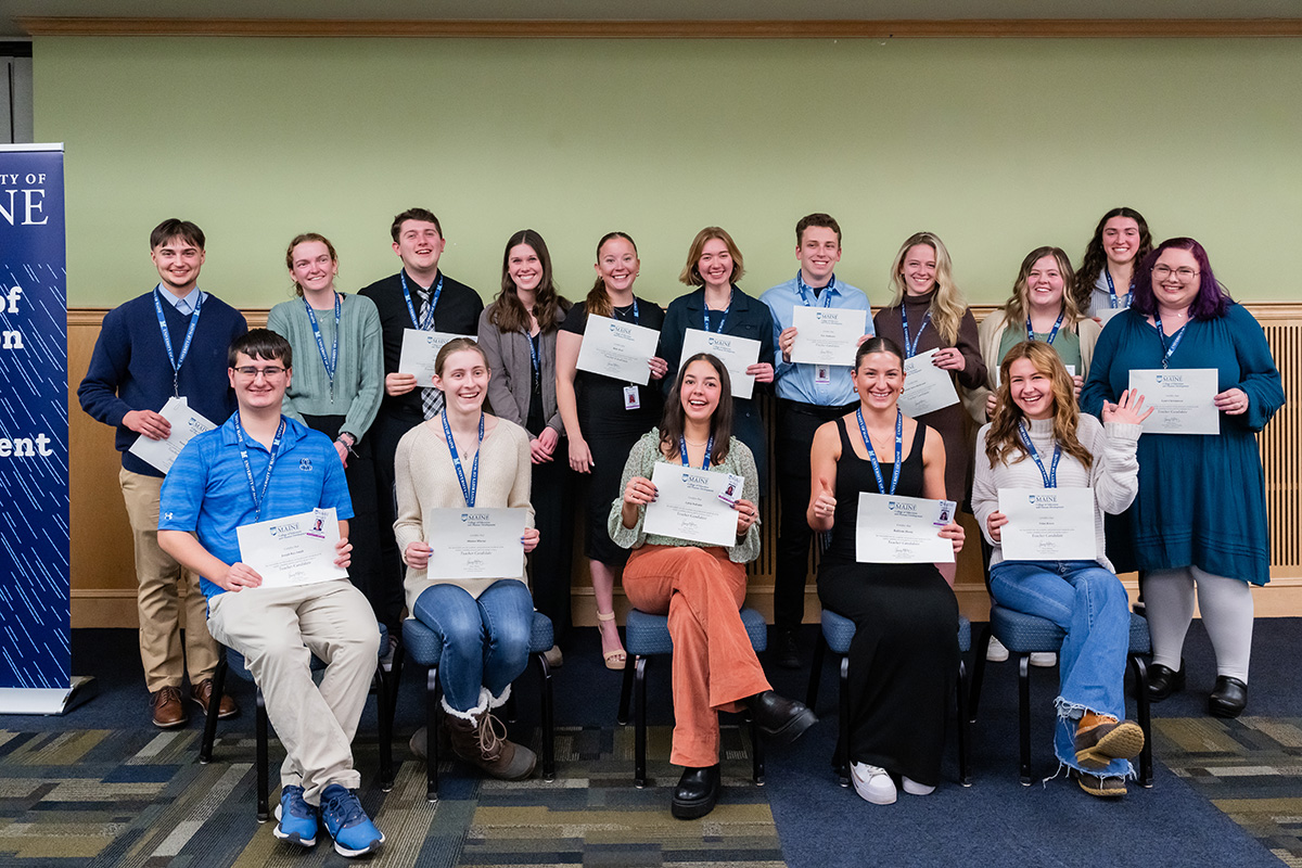 A group photo of University of Maine teacher candidates at the College of Education and Human Development's 2024 Pinning and Recognition Ceremony.