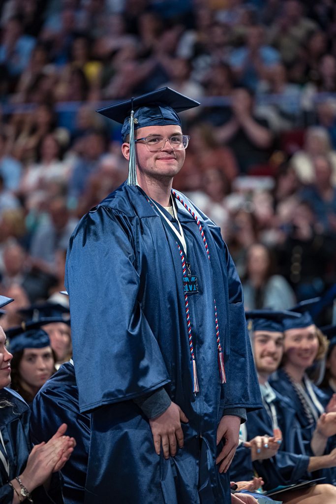 A photo of a student at one of the University of Maine's commencement ceremonies.