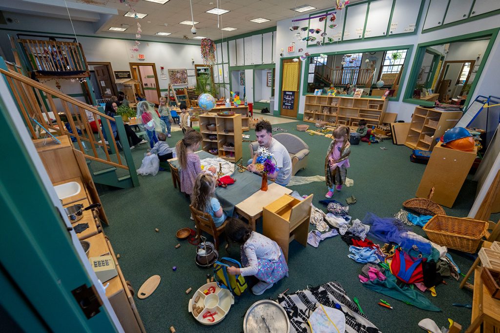 University of Maine early childhood education students work with preschoolers at the Katherine Miles Durst Child Development Learning Center.