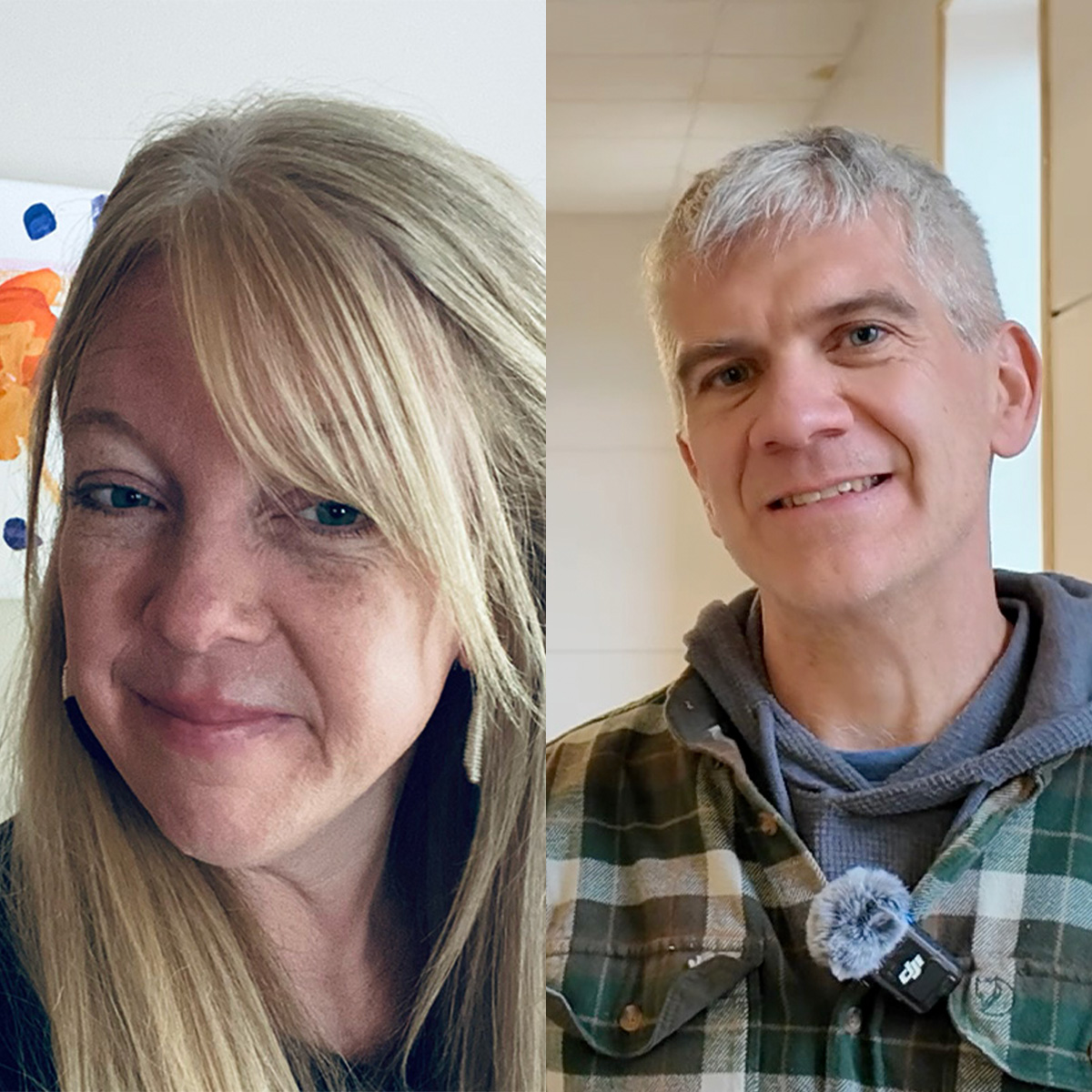 A photo collage featuring headshots of Cami Carter and John Van Dis.