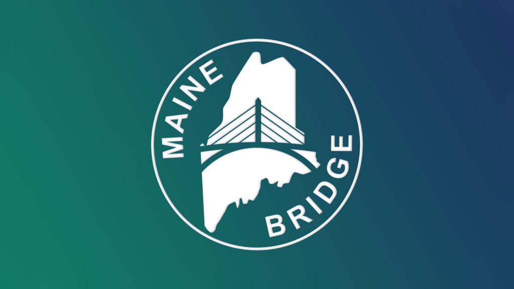 Maine-BRIDGE logo over blue and green gradient