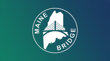 Maine-BRIDGE logo over blue and green gradient