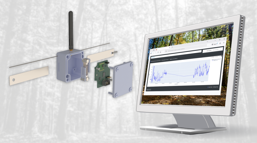Model of dendrometer with computer showing web interface