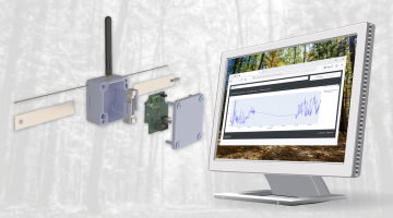 Model of dendrometer with computer showing web interface