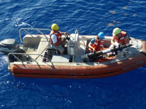 Recovery of a profiling float in a small boat