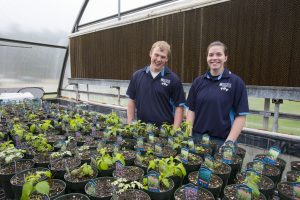 Horticulture students in greenhouse.