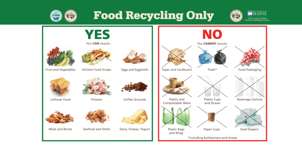 Diagram about what you can and can't put in food recycling