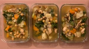 Three containers of chicken vegetable soup