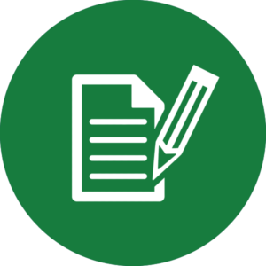a green icon with paper and a pencil
