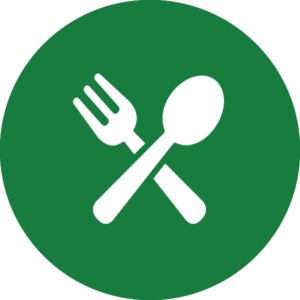 a green icon with a picture of a fork and a spoon crossed in an x-formation