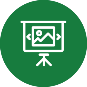 green icon with a graphic depicting a presentation