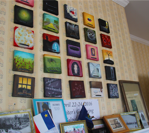 fireplace with art