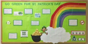 March 2019 Bulletin Board about Going Green for Saint Patrick's Day