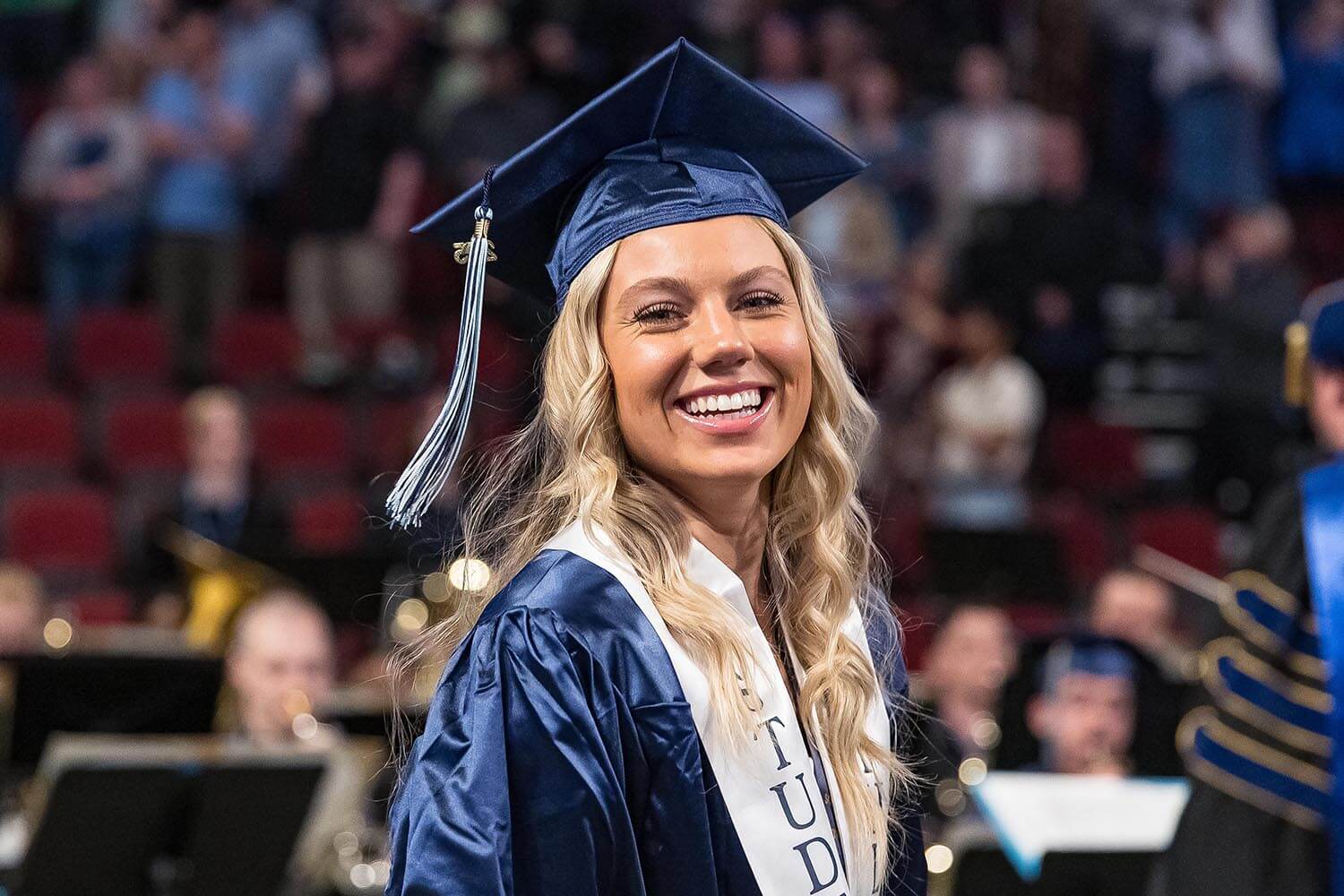 A photo of a student at commencement