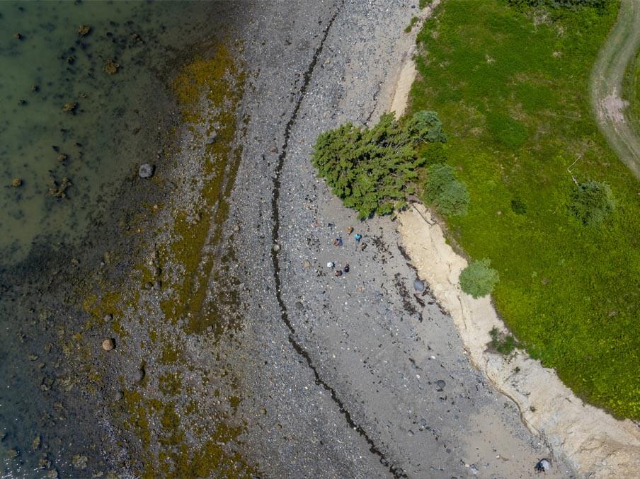 An aerial photo of the coast