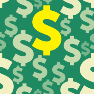 student financial aid dollar signs on green background