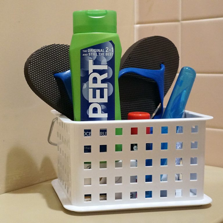 shower caddy with supplies