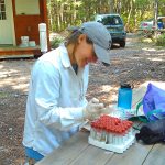 A researcher performs nutrient analysis on a beautiful day