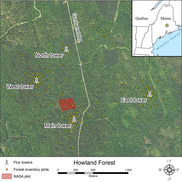 Howland Forest location map and long term forest inventory plots