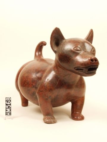 hm3841sm Ceramic figure of a dog with polished red finish.