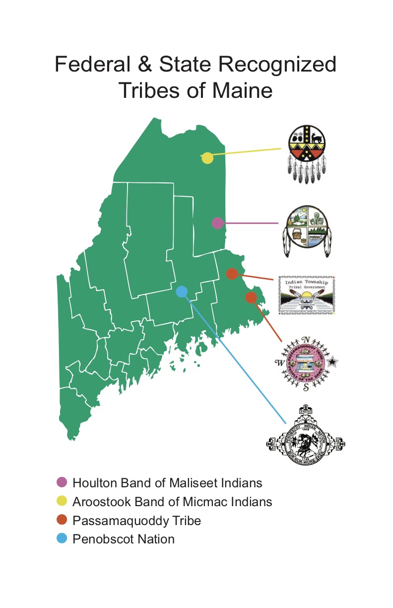 Image of a map of maine showing the locations of the four Wabanaki Tribes.