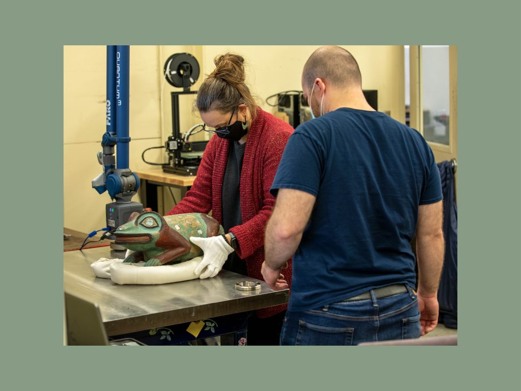 Preparing the original helmet for 3D scanning.