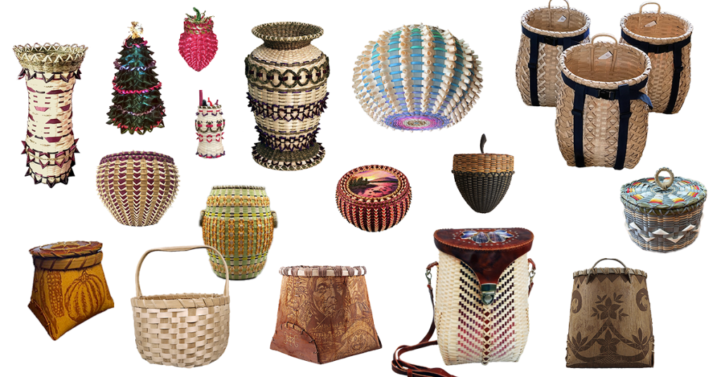 Image of different baskets that can be purchased at the Wabanaki Winter Market.
