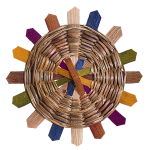 Image of a woven bookmark with colorful standards and sweetgrass weavers.