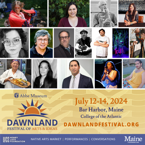 Advertising image for Dawnland Festival featuring images of participating artists and performers. Information can be found in event text.