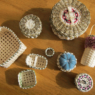Image of baskets on a table taken from above.