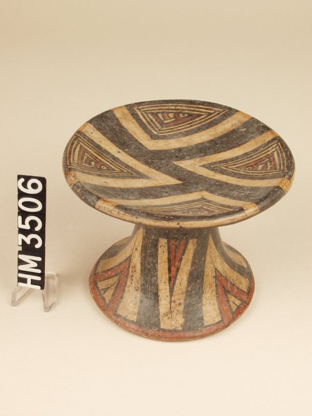Miniature polychrome ceramic pedestal plate. "Y" element animals appear in four paneled sections.