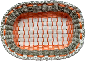A basket tray with orange details.