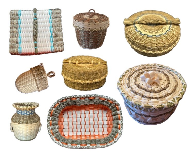 A collage of baskets in various shapes and sizes.