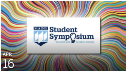 UMaine Student Symposium logo and rainbow background