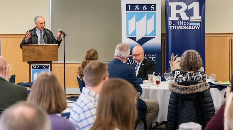 A photo of Vice President Varahramyan providing the welcome at the 2024 Faculty Mentor Impact Awards luncheon.