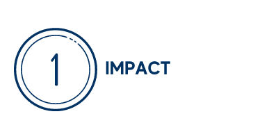 The numeral 1 inside of a blue circle with the word 'impact' to the right of the circle