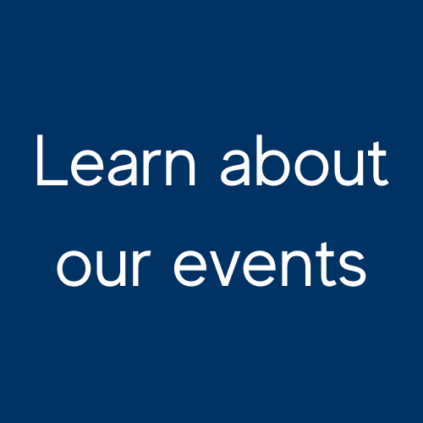 Blue background, white text: Learn about our events