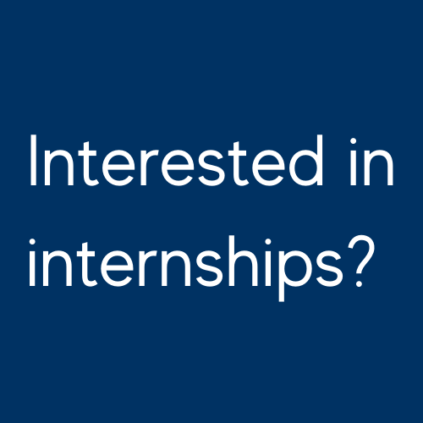 blue button, white text reads: interested in internships?