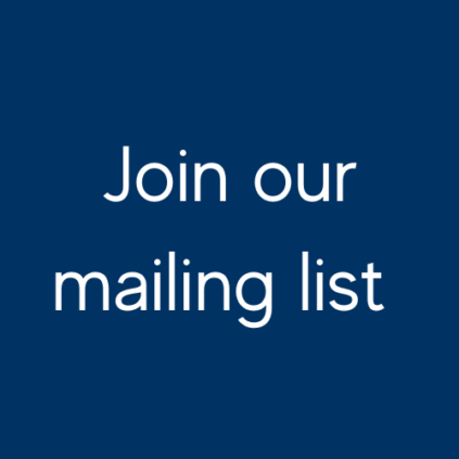 Blue background, white text: Join our mailing list