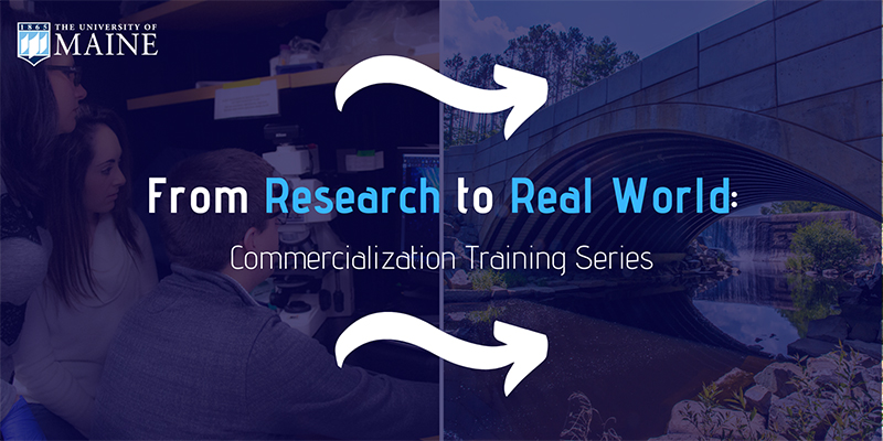 A flyer featuring text over indistinct images that reads: from research to real world commercialization training series