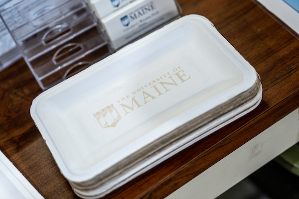Molded Fiber Trays Showing the UMaine Logo