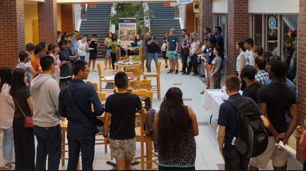 International Student Orientation in front of UMaine Bookstore